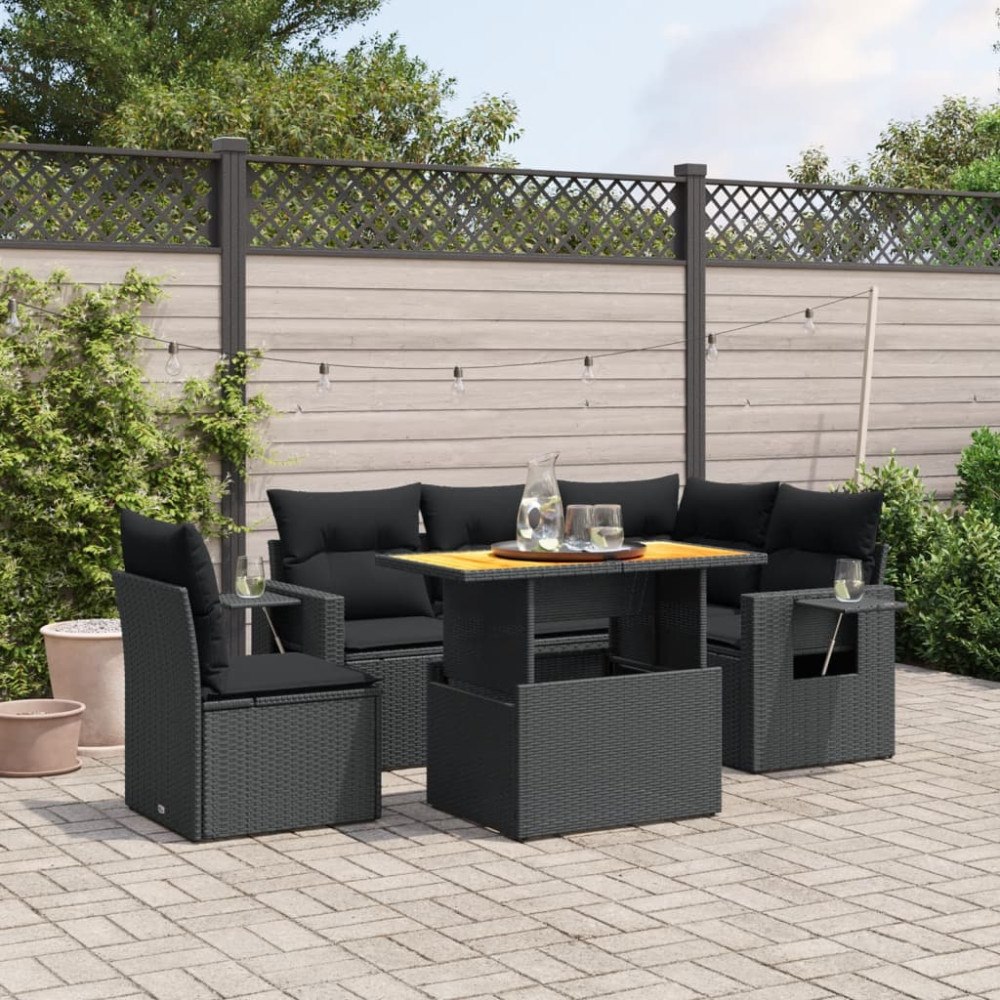 vidaXL Loungegrupp med dynor 6 delar svart konstrotting