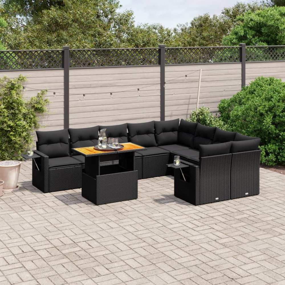 vidaXL Loungegrupp 10 delar med svarta dynor konstrotting