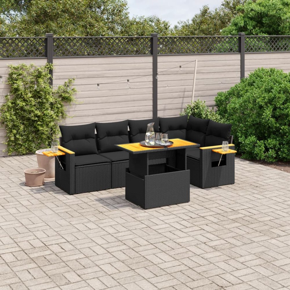 vidaXL Loungegrupp med dynor 6 delar svart konstrotting