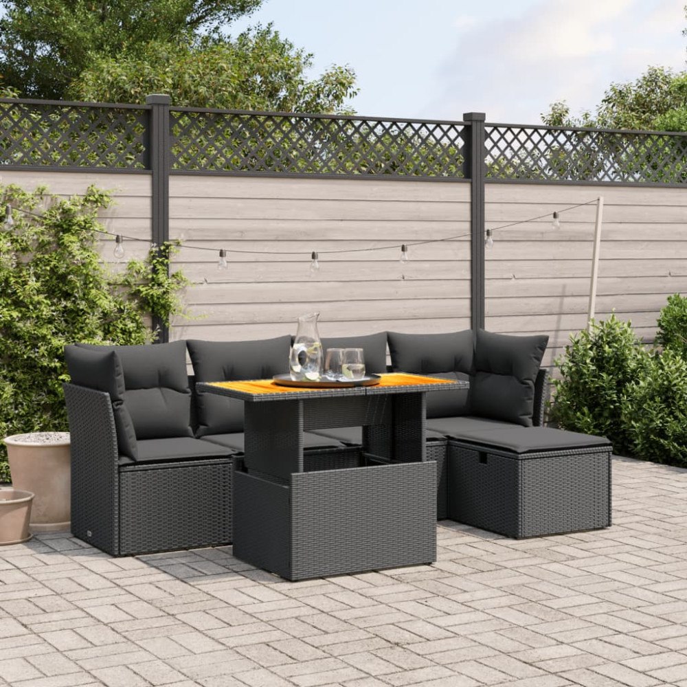 vidaXL Loungegrupp med dynor 6 delar svart konstrotting