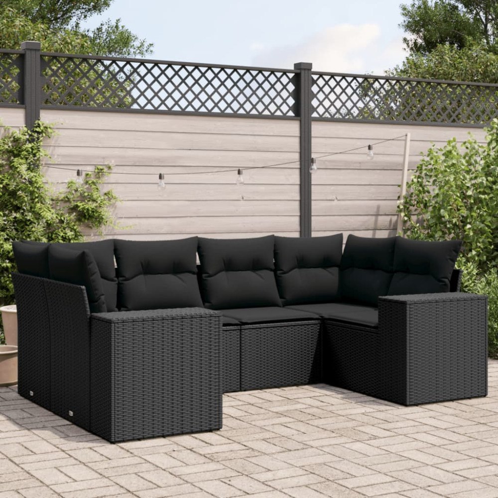 vidaXL Loungegrupp med dynor 6 delar svart konstrotting
