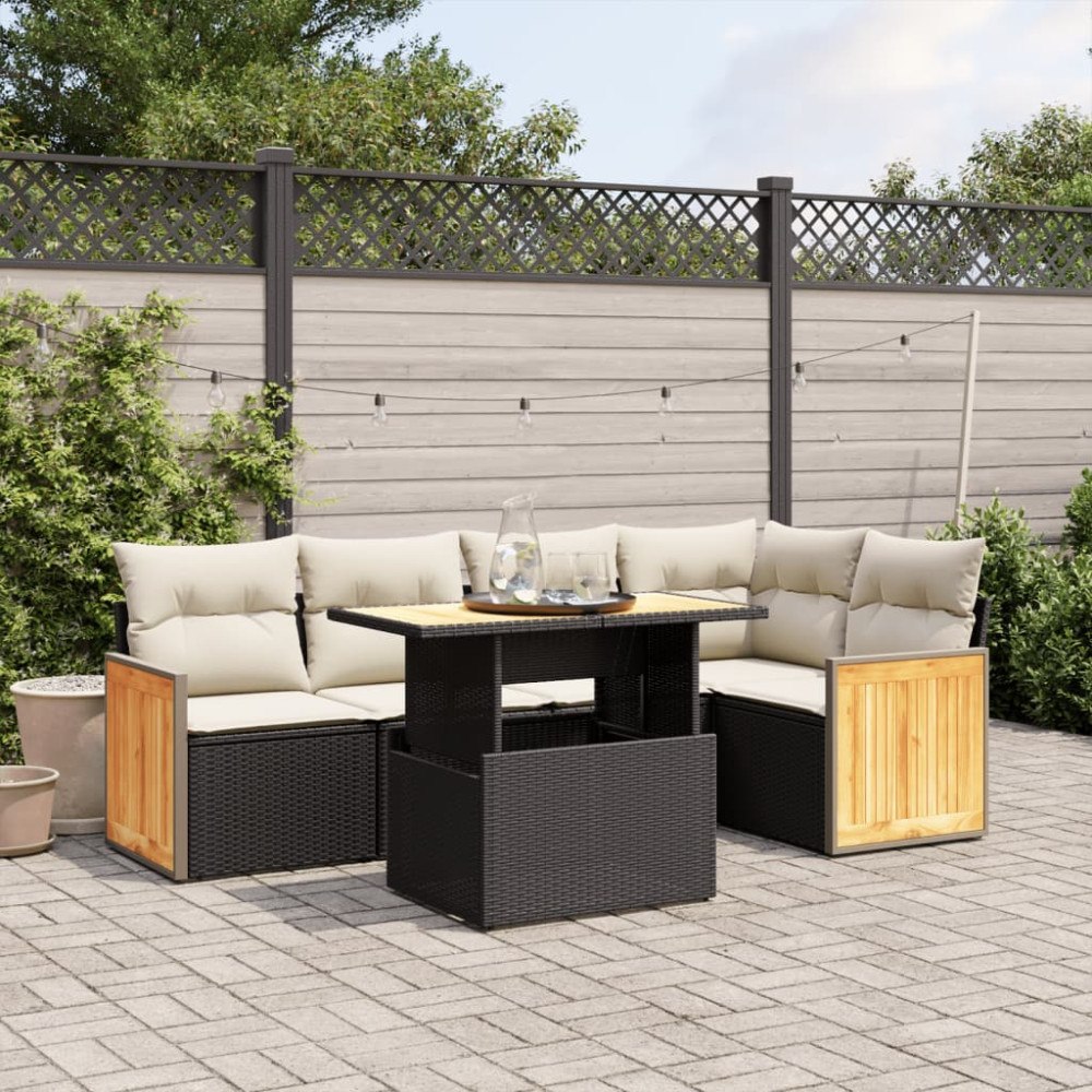 vidaXL Loungegrupp med dynor 6 delar svart konstrotting