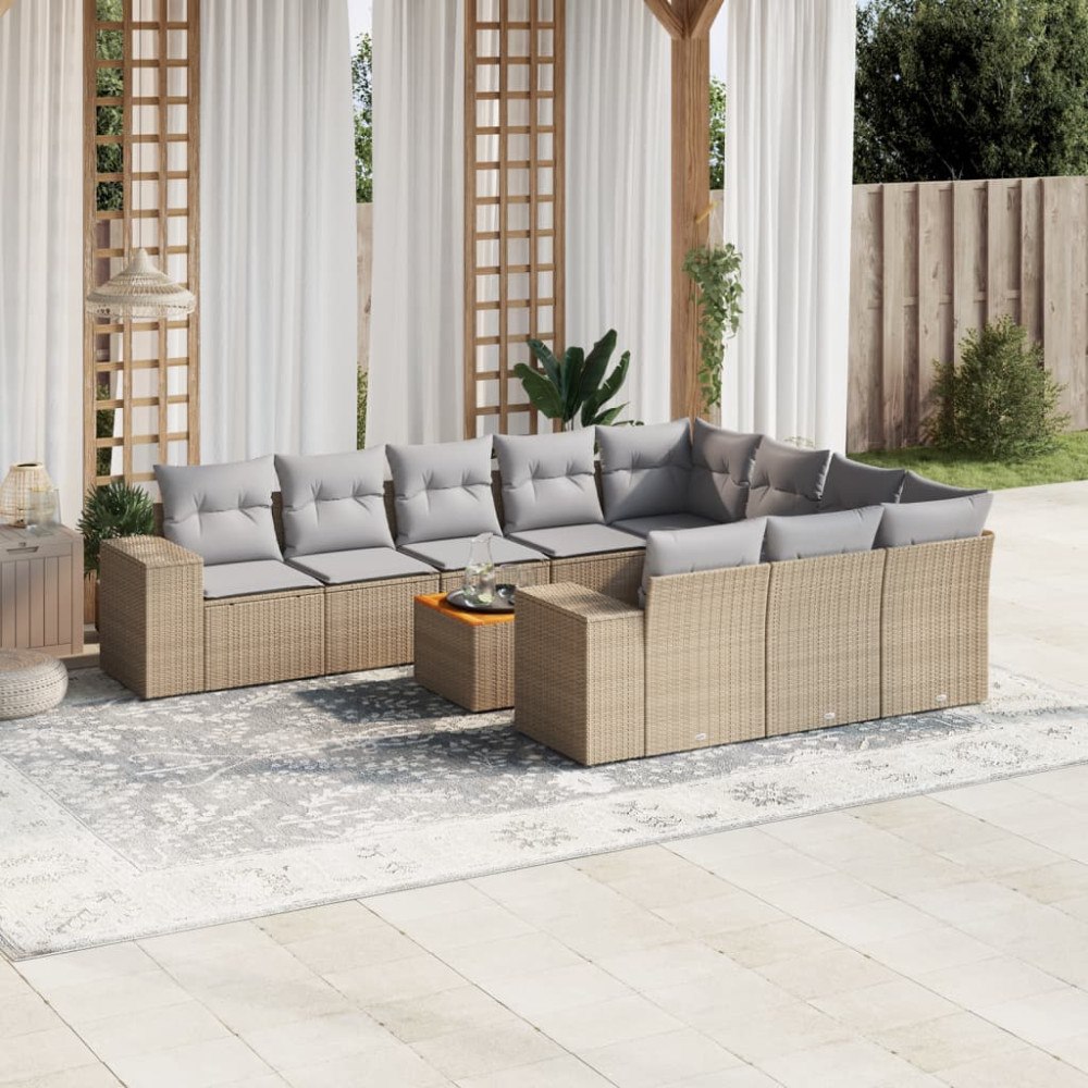 vidaXL Loungegrupp för trädgården m. dynor 11 delar beige konstrotting