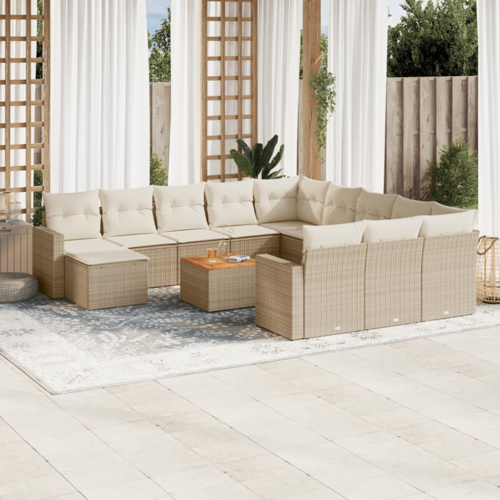 vidaXL Soffgrupp för trädgården med dynor 13 delar beige konstrotting