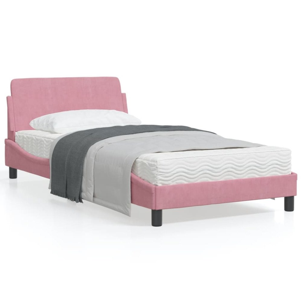 vidaXL Bed Frame with Headboard "Dover" Pink 100x200 cm Velvet