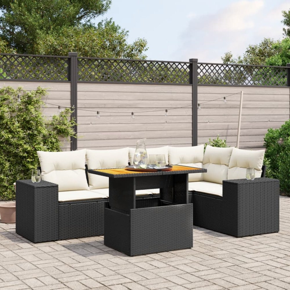 vidaXL Loungegrupp med dynor 6 delar svart konstrotting