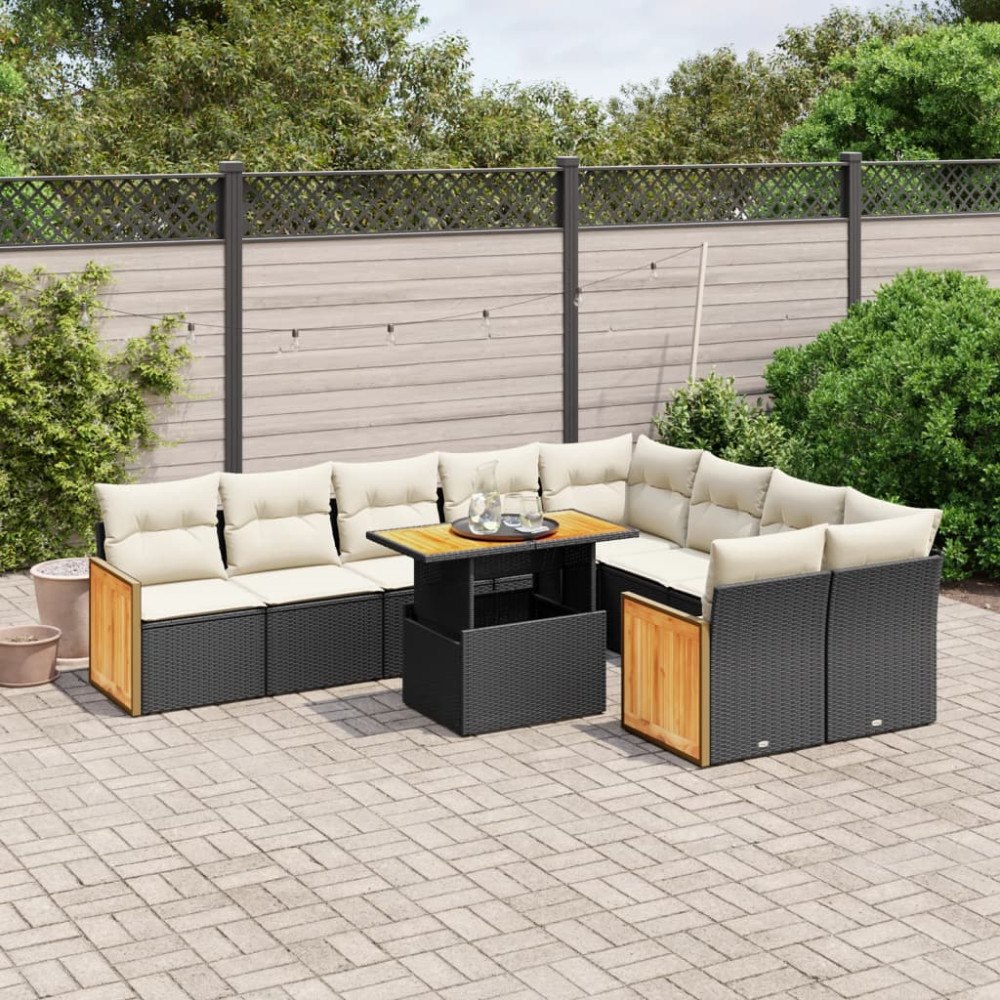 vidaXL Loungegrupp 10 delar med svarta dynor konstrotting
