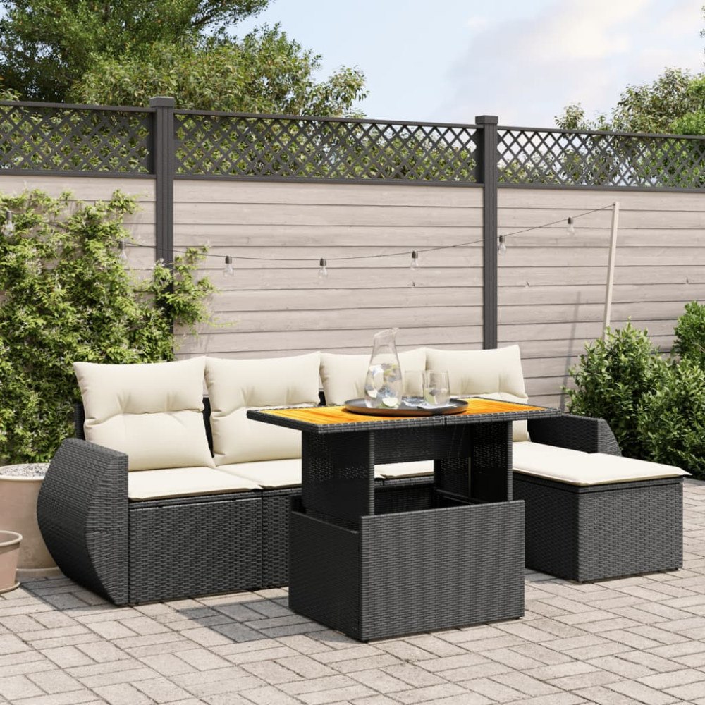 vidaXL Loungegrupp med dynor 6 delar svart konstrotting