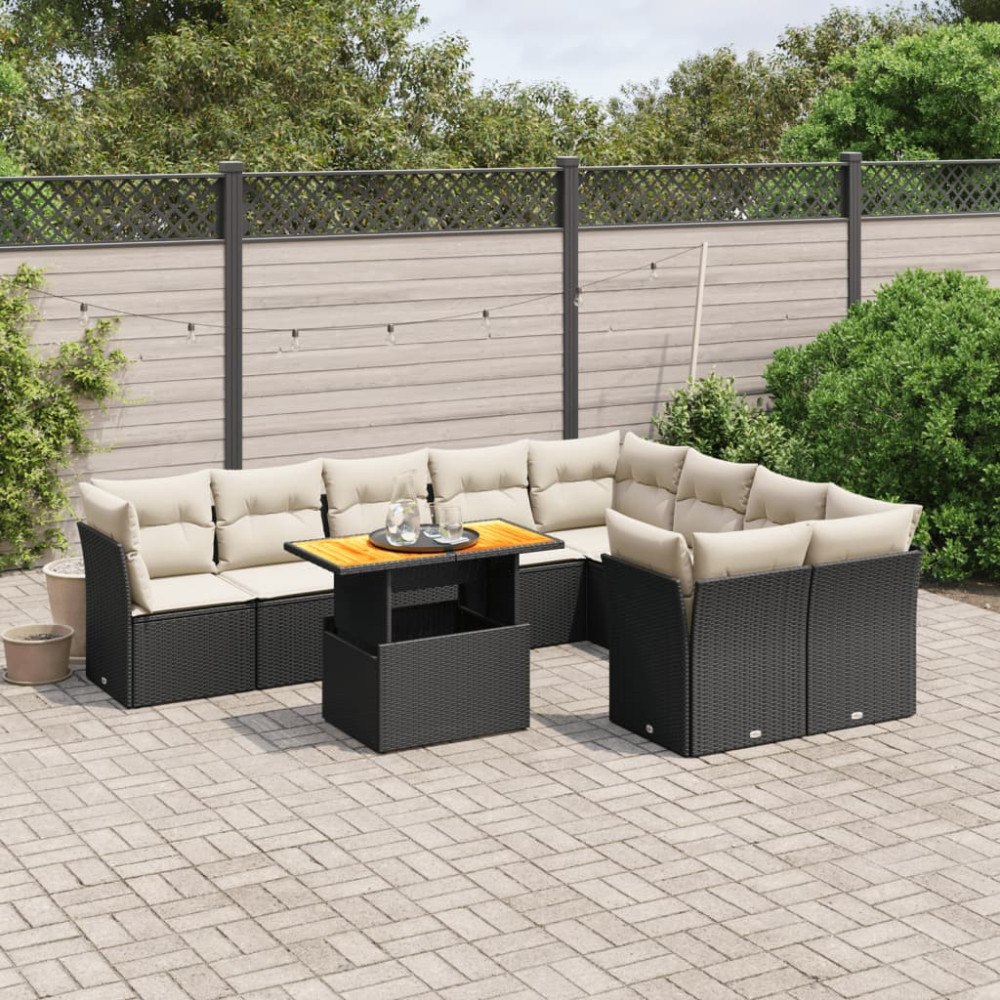 vidaXL Loungegrupp 10 delar med svarta dynor konstrotting