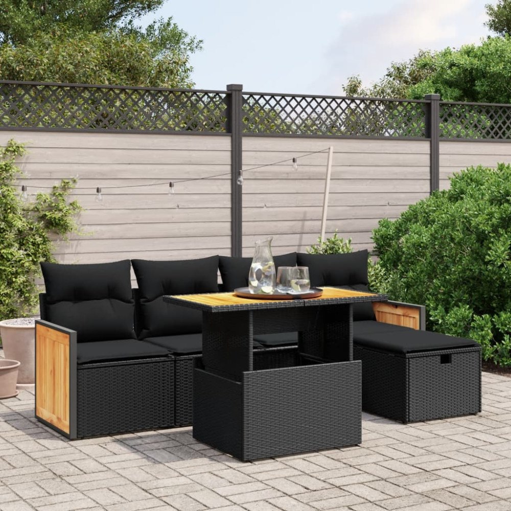 vidaXL Loungegrupp med dynor 6 delar svart konstrotting