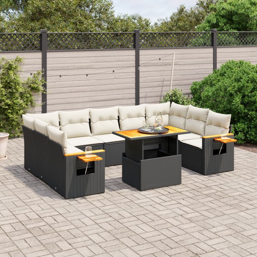 vidaXL Loungegrupp 10 delar med svarta dynor konstrotting