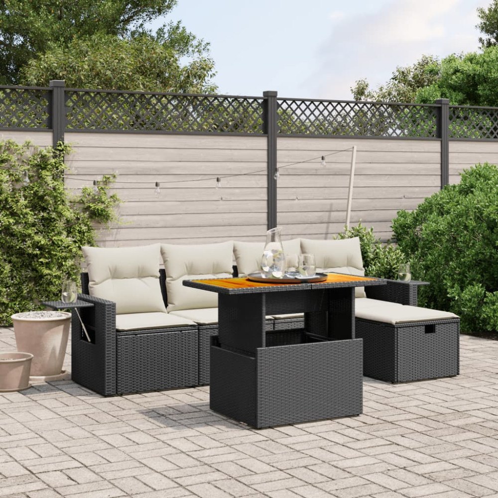 vidaXL Loungegrupp med dynor 6 delar svart konstrotting