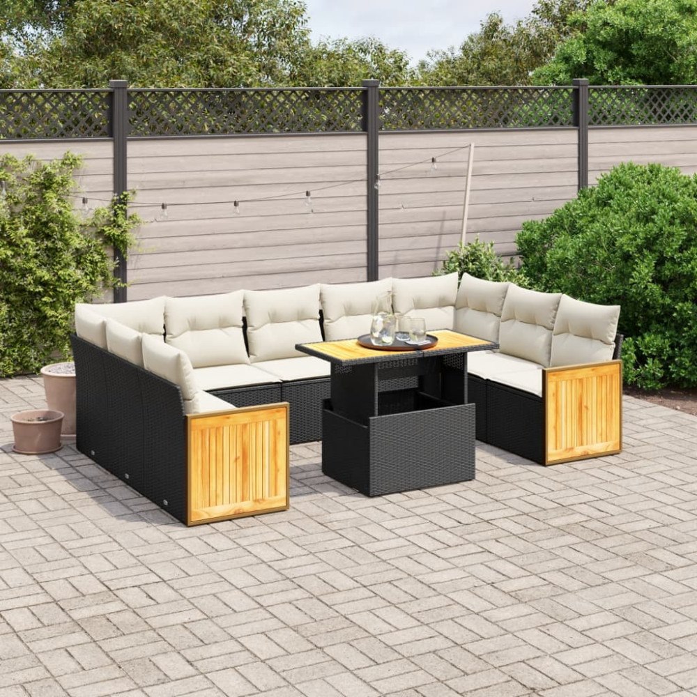 vidaXL Loungegrupp 10 delar med svarta dynor konstrotting