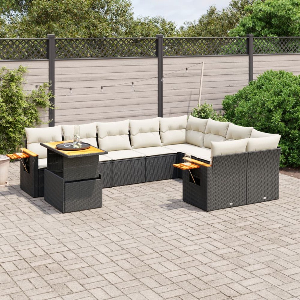 vidaXL Loungegrupp 10 delar med svarta dynor konstrotting