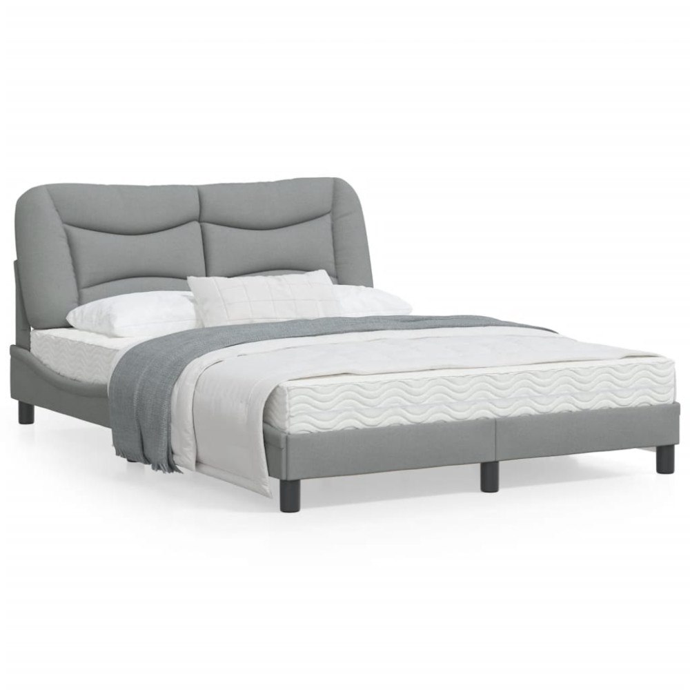 vidaXL Bed Frame with LED without Mattress "Hvar" Light Grey 140x200 cm Fabric
