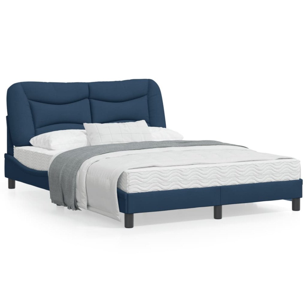 vidaXL Bed Frame with LED without Mattress "Hvar" Blue 140x200 cm Fabric