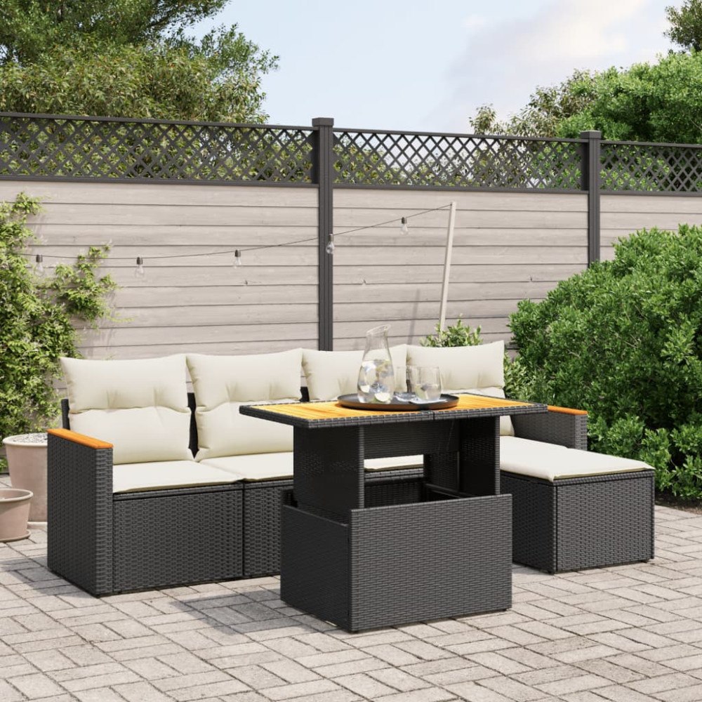 vidaXL Loungegrupp med dynor 6 delar svart konstrotting