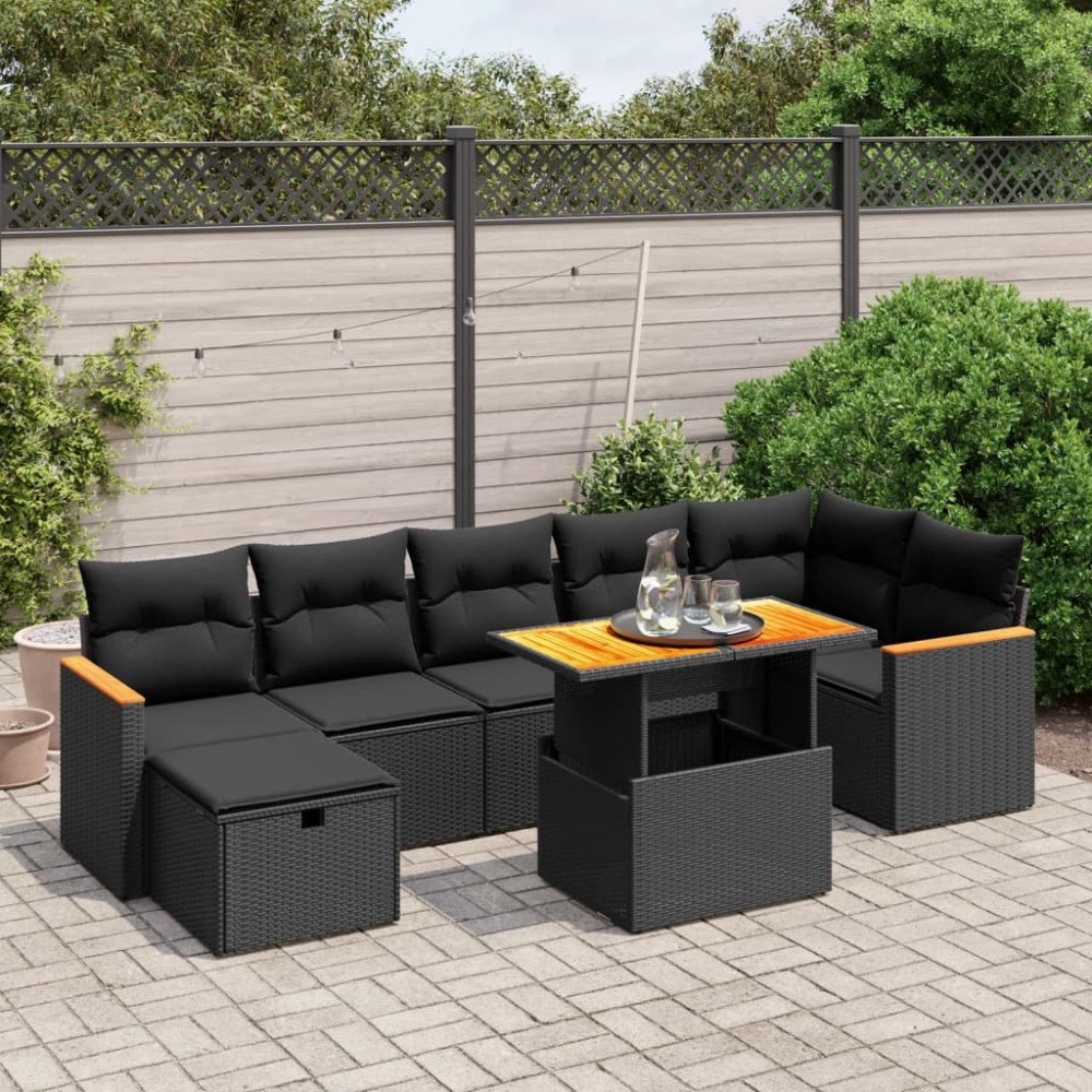 vidaXL Loungegrupp för trädgården med dynor 8 delar svart konstrotting