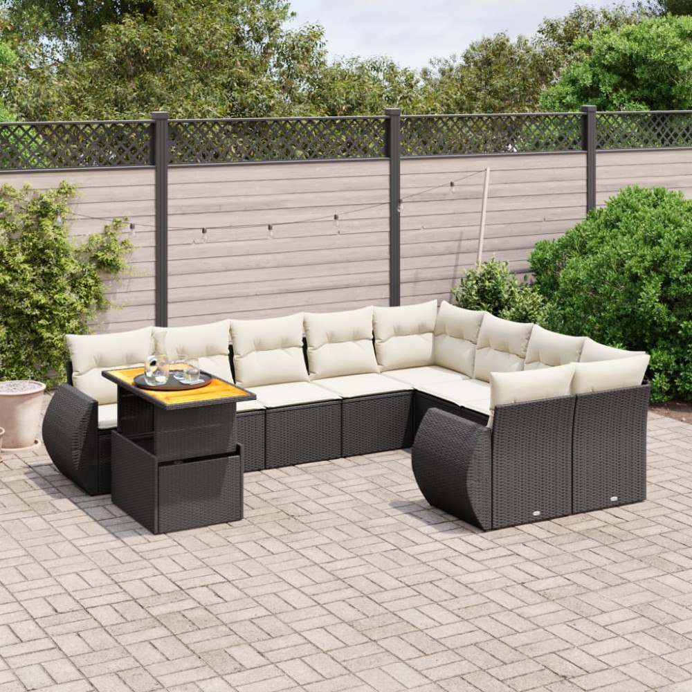 vidaXL Loungegrupp 10 delar med svarta dynor konstrotting