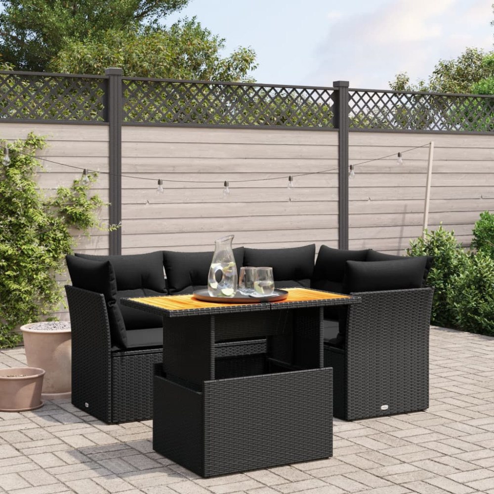 vidaXL Loungegrupp för trädgården med dynor 5 delar svart konstrotting
