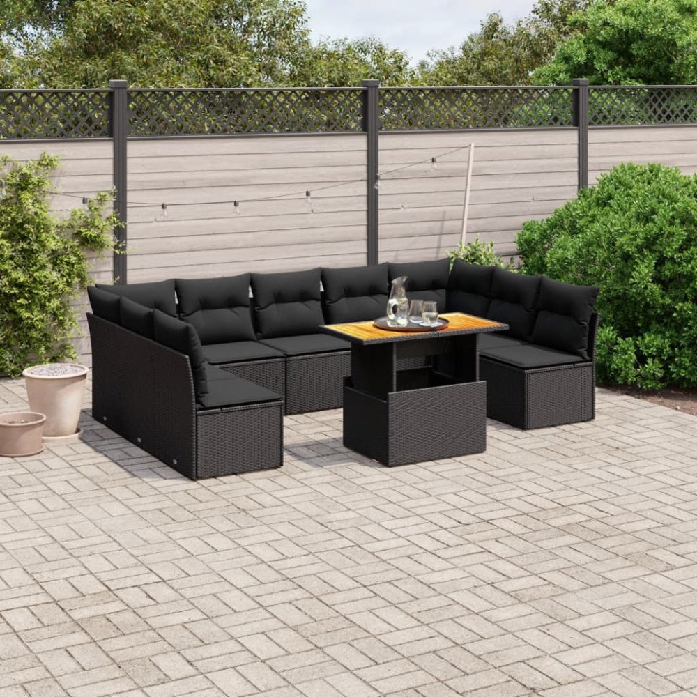 vidaXL Loungegrupp 10 delar med svarta dynor konstrotting