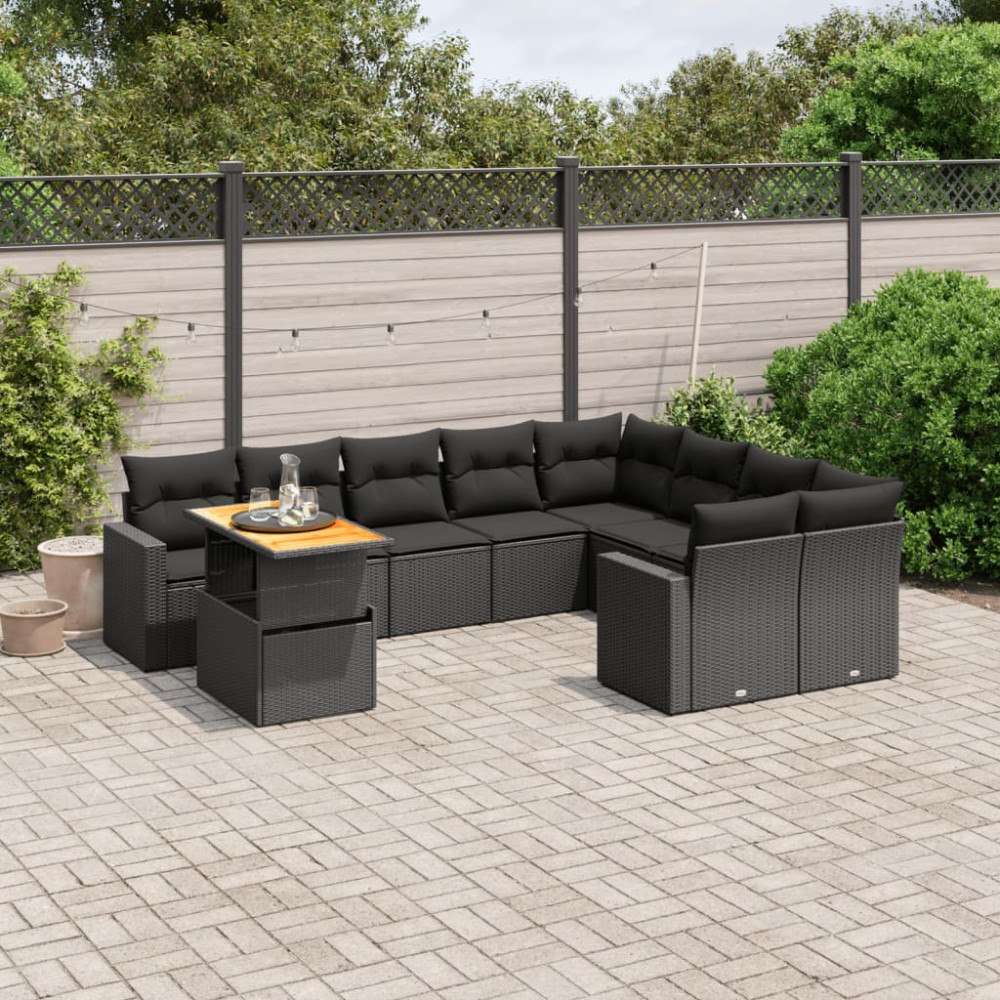 vidaXL Loungegrupp 10 delar med svarta dynor konstrotting