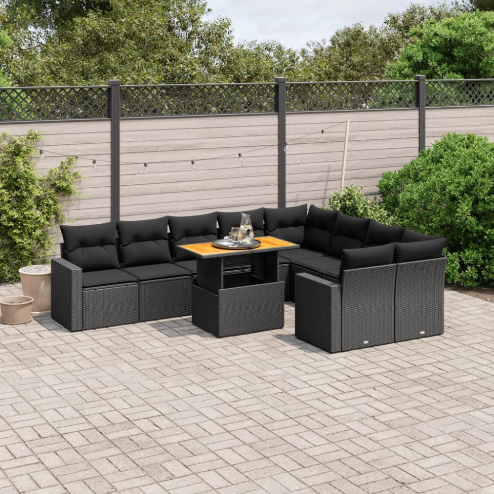 vidaXL Loungegrupp 10 delar med svarta dynor konstrotting
