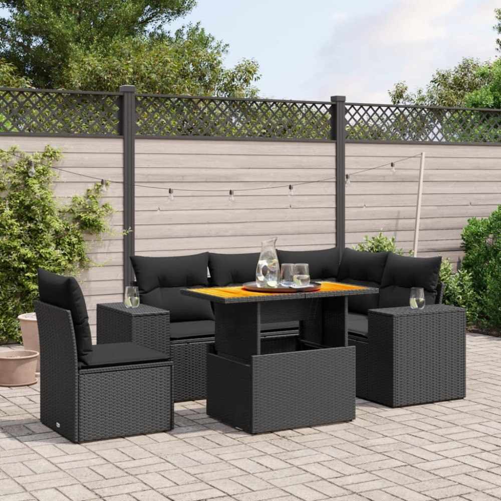 vidaXL Loungegrupp med dynor 6 delar svart konstrotting