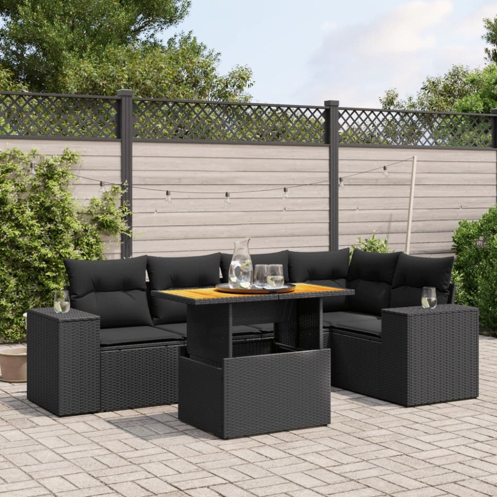 vidaXL Loungegrupp med dynor 6 delar svart konstrotting
