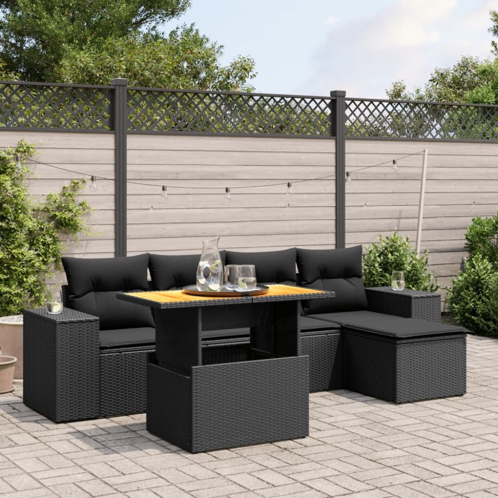 vidaXL Loungegrupp med dynor 6 delar svart konstrotting