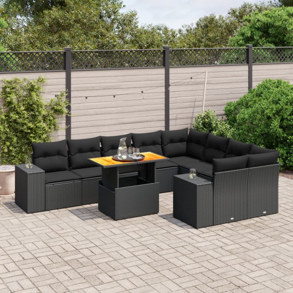 vidaXL Loungegrupp 10 delar med svarta dynor konstrotting