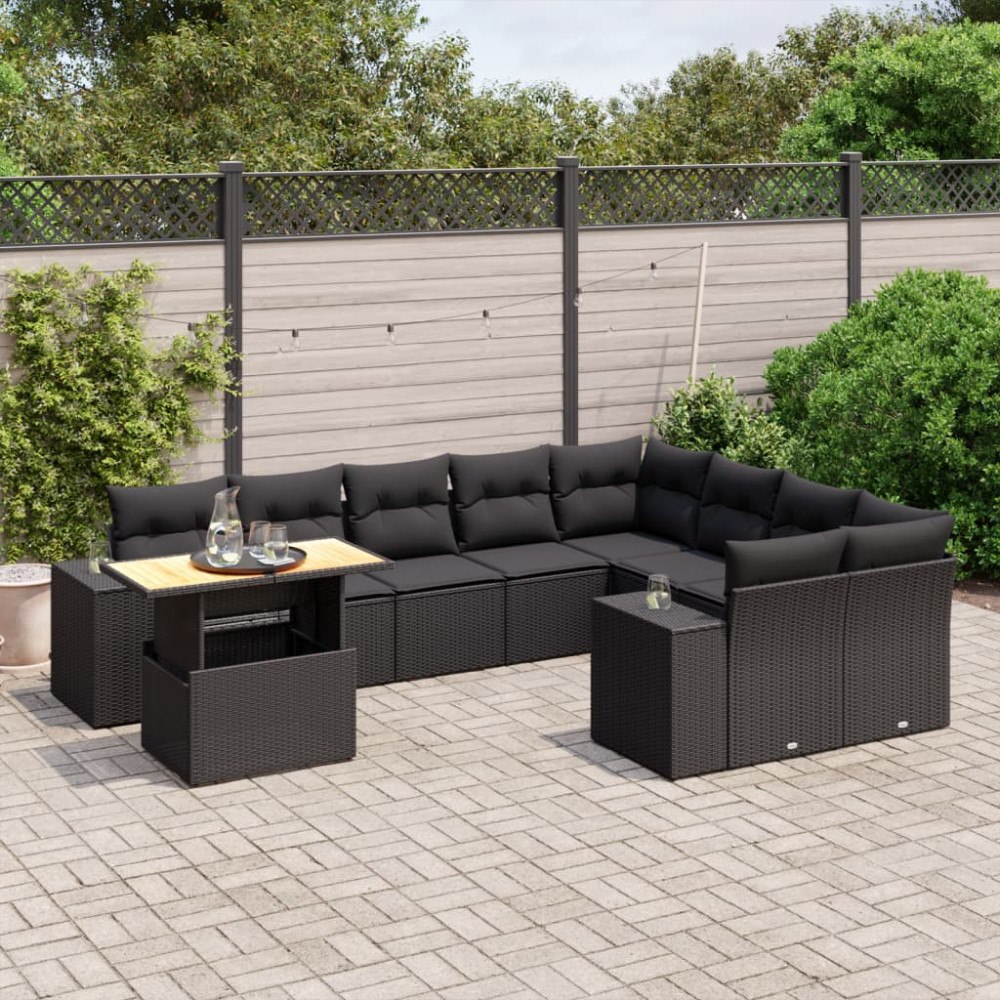 vidaXL Loungegrupp 10 delar med svarta dynor konstrotting