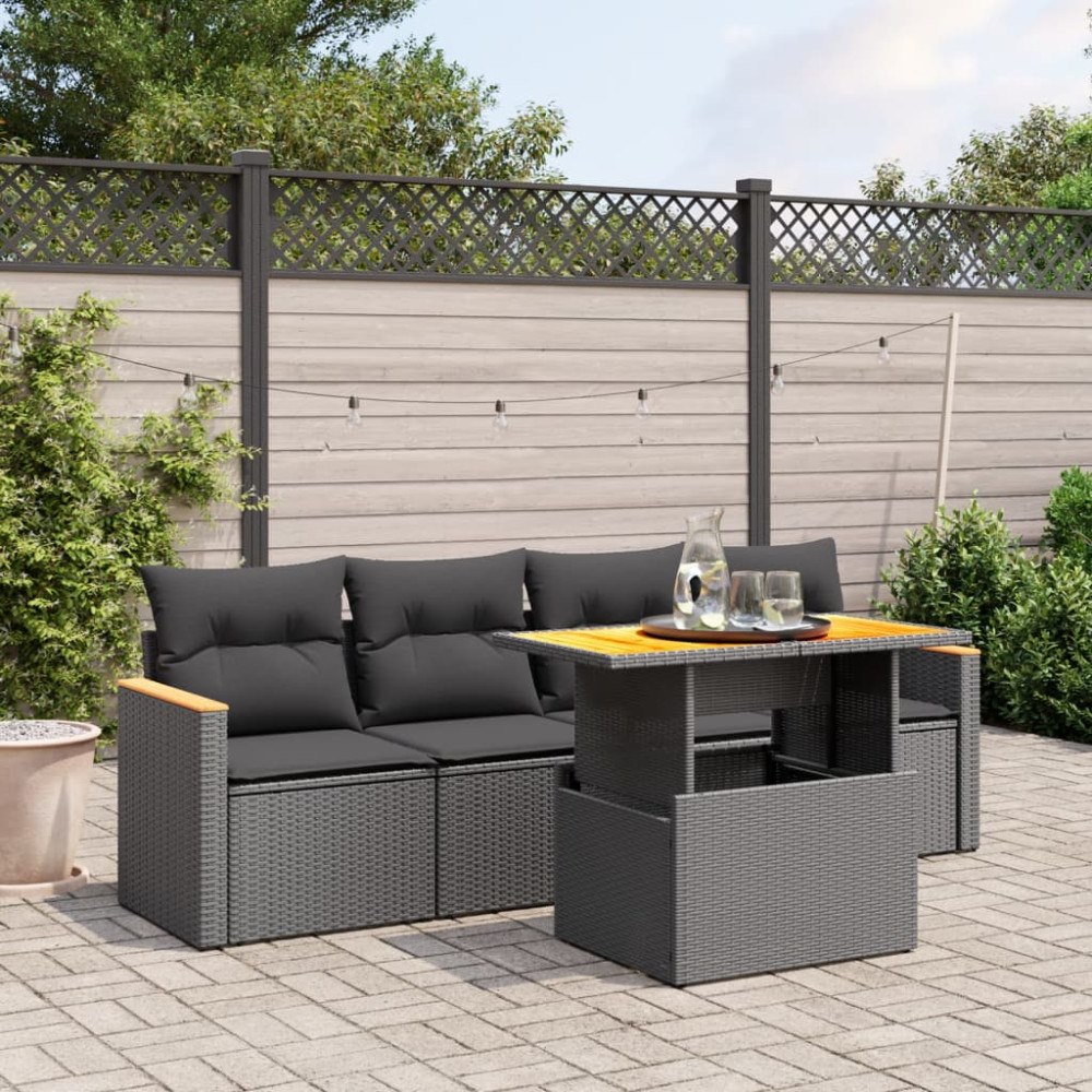 vidaXL Loungegrupp för trädgården med dynor 5 delar svart konstrotting