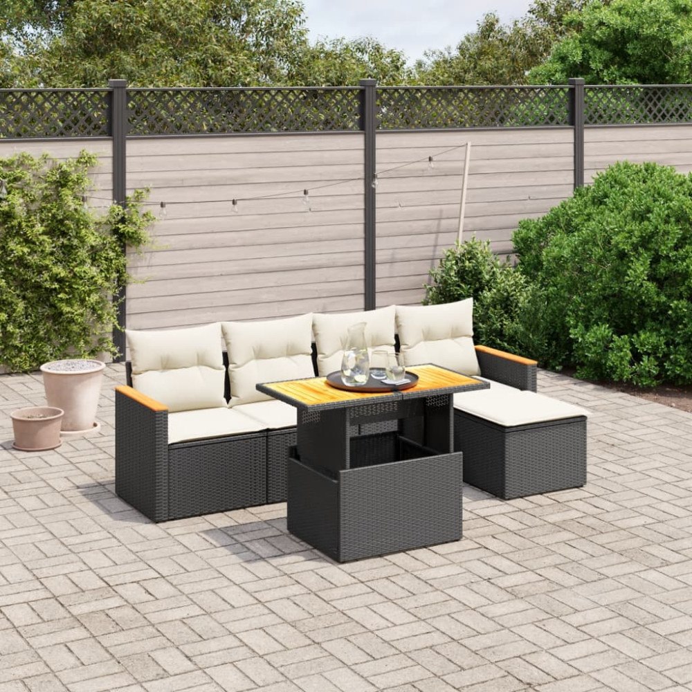 vidaXL Loungegrupp med dynor 6 delar svart konstrotting