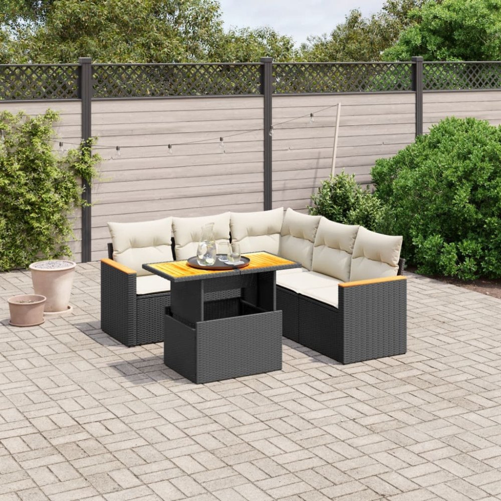 vidaXL Loungegrupp med dynor 6 delar svart konstrotting