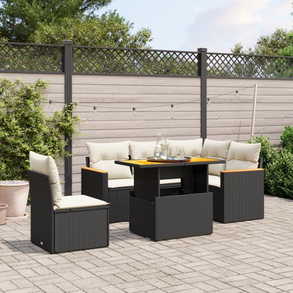 vidaXL Loungegrupp med dynor 6 delar svart konstrotting