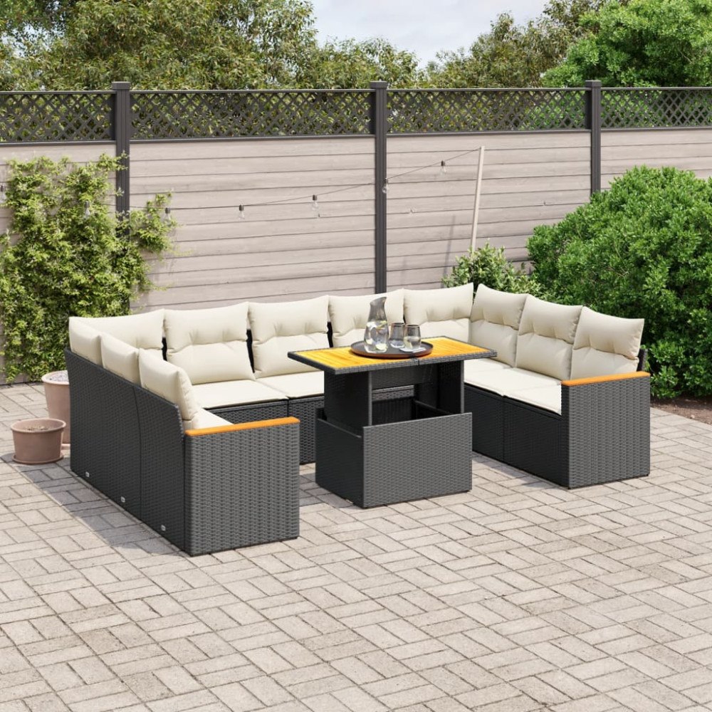 vidaXL Loungegrupp 10 delar med svarta dynor konstrotting