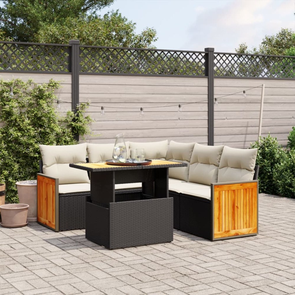 vidaXL Loungegrupp med dynor 6 delar svart konstrotting