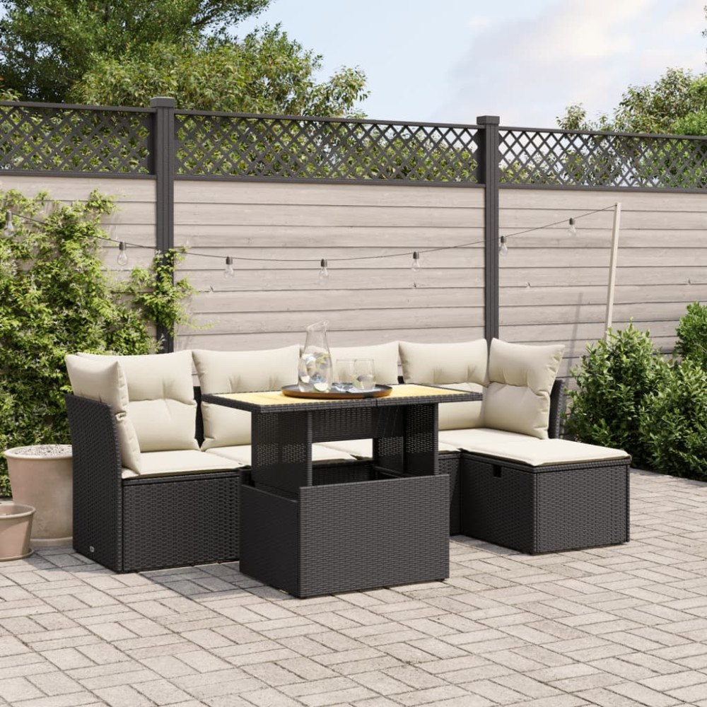 vidaXL Loungegrupp med dynor 6 delar svart konstrotting