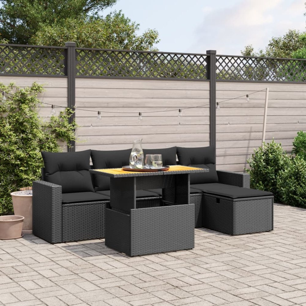vidaXL Loungegrupp med dynor 6 delar svart konstrotting