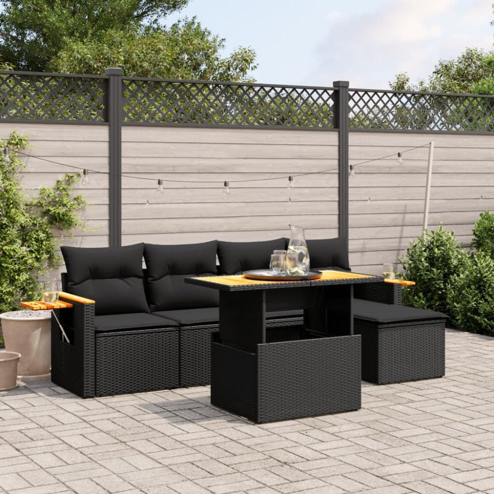vidaXL Loungegrupp med dynor 6 delar svart konstrotting