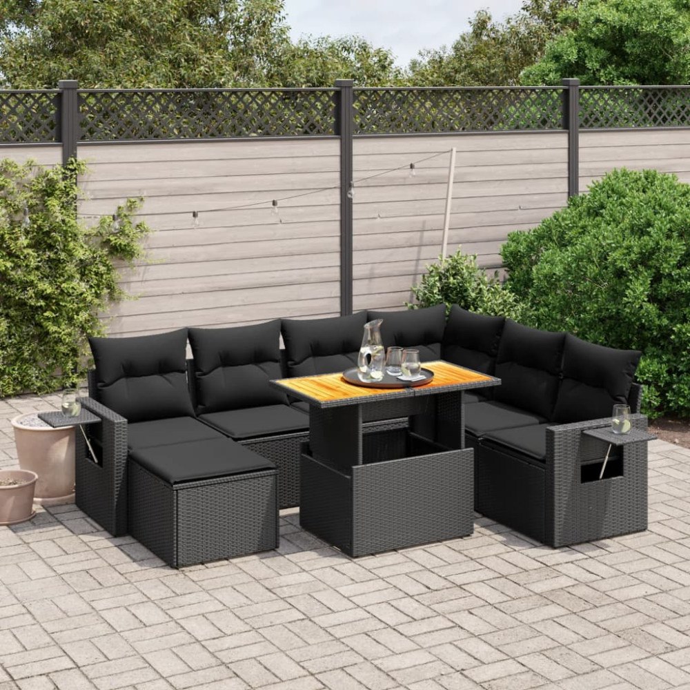 vidaXL Loungegrupp för trädgården med dynor 8 delar svart konstrotting