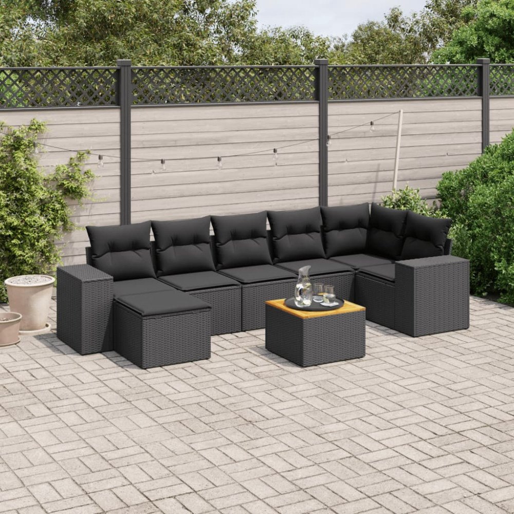 vidaXL Loungegrupp för trädgården med dynor 8 delar svart konstrotting