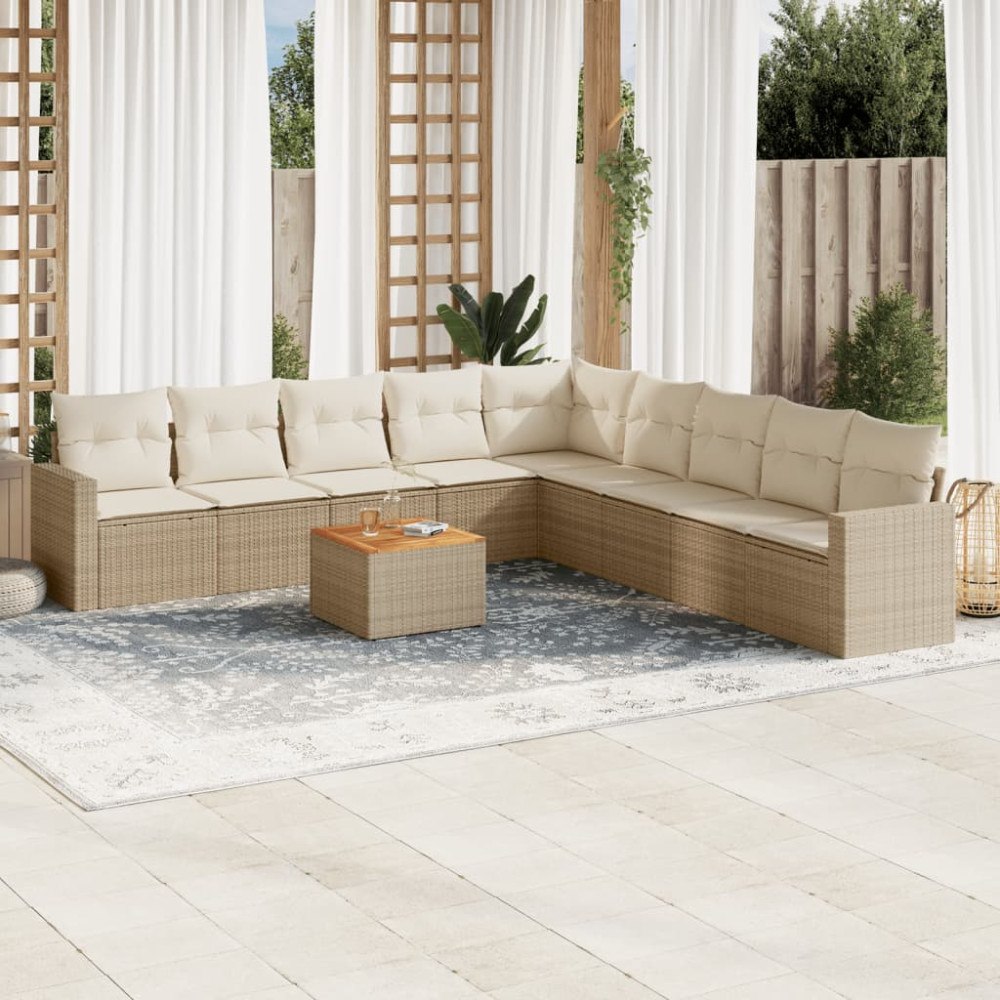 vidaXL Soffgrupp för trädgård med dynor 10 delar beige konstrotting