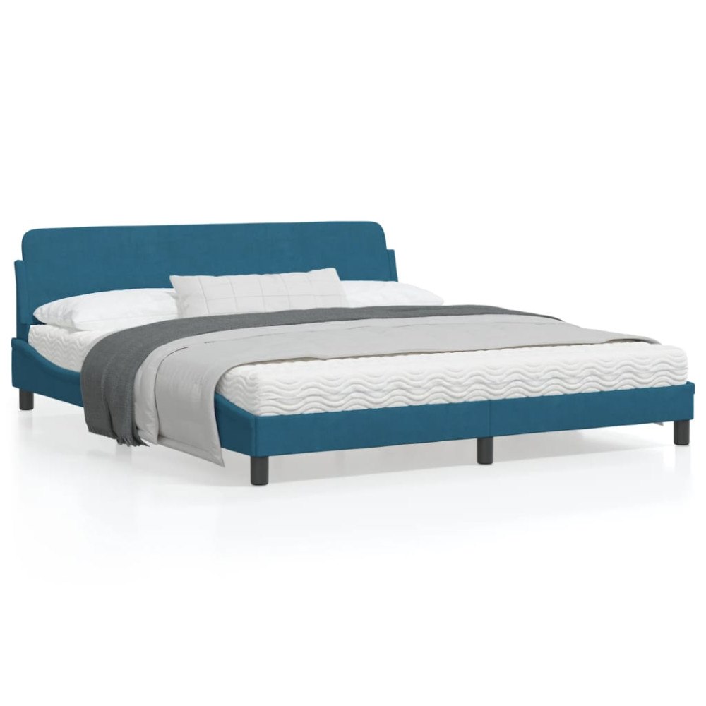 vidaXL Bed Frame with Headboard "Dover" Blue 180x200 cm Velvet