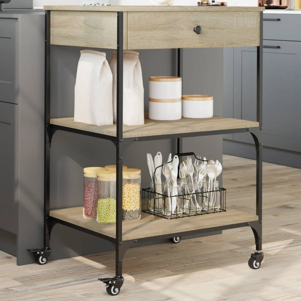 vidaXL Köksvagn sonoma-ek 60x48x89,5 cm konstruerat trä