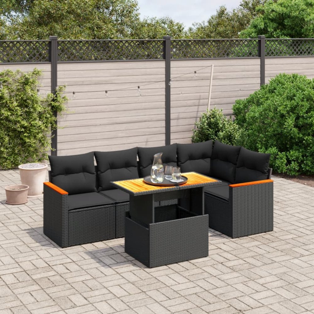 vidaXL Loungegrupp med dynor 6 delar svart konstrotting