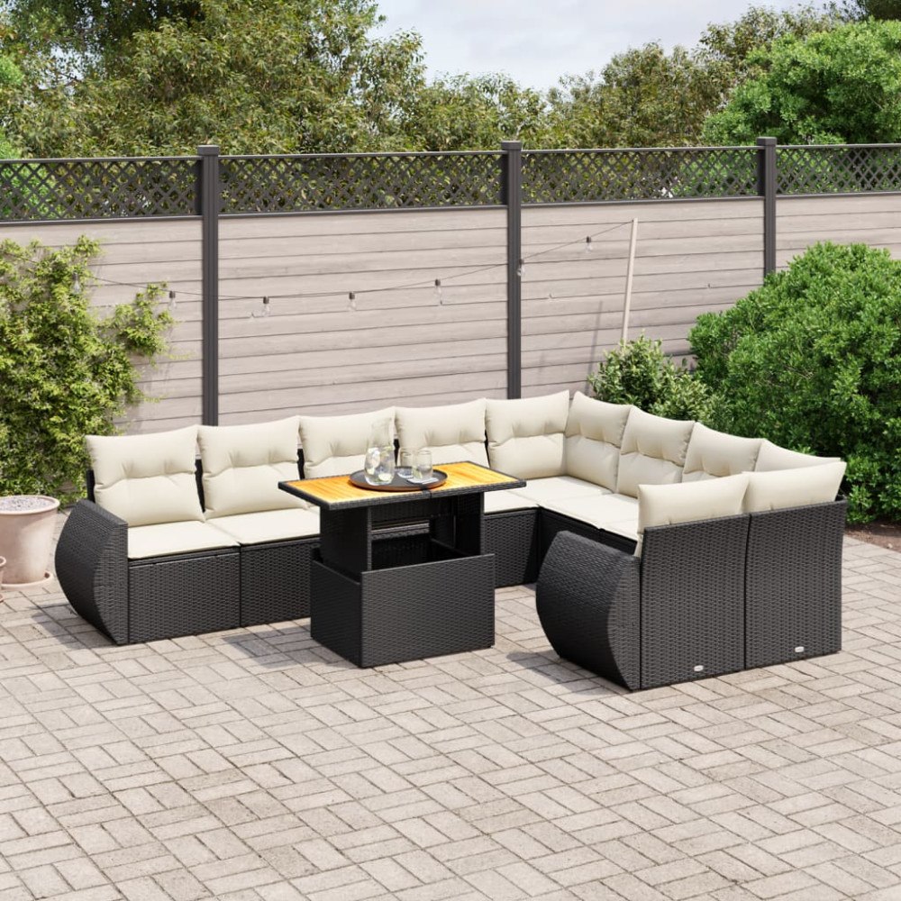 vidaXL Loungegrupp 10 delar med svarta dynor konstrotting