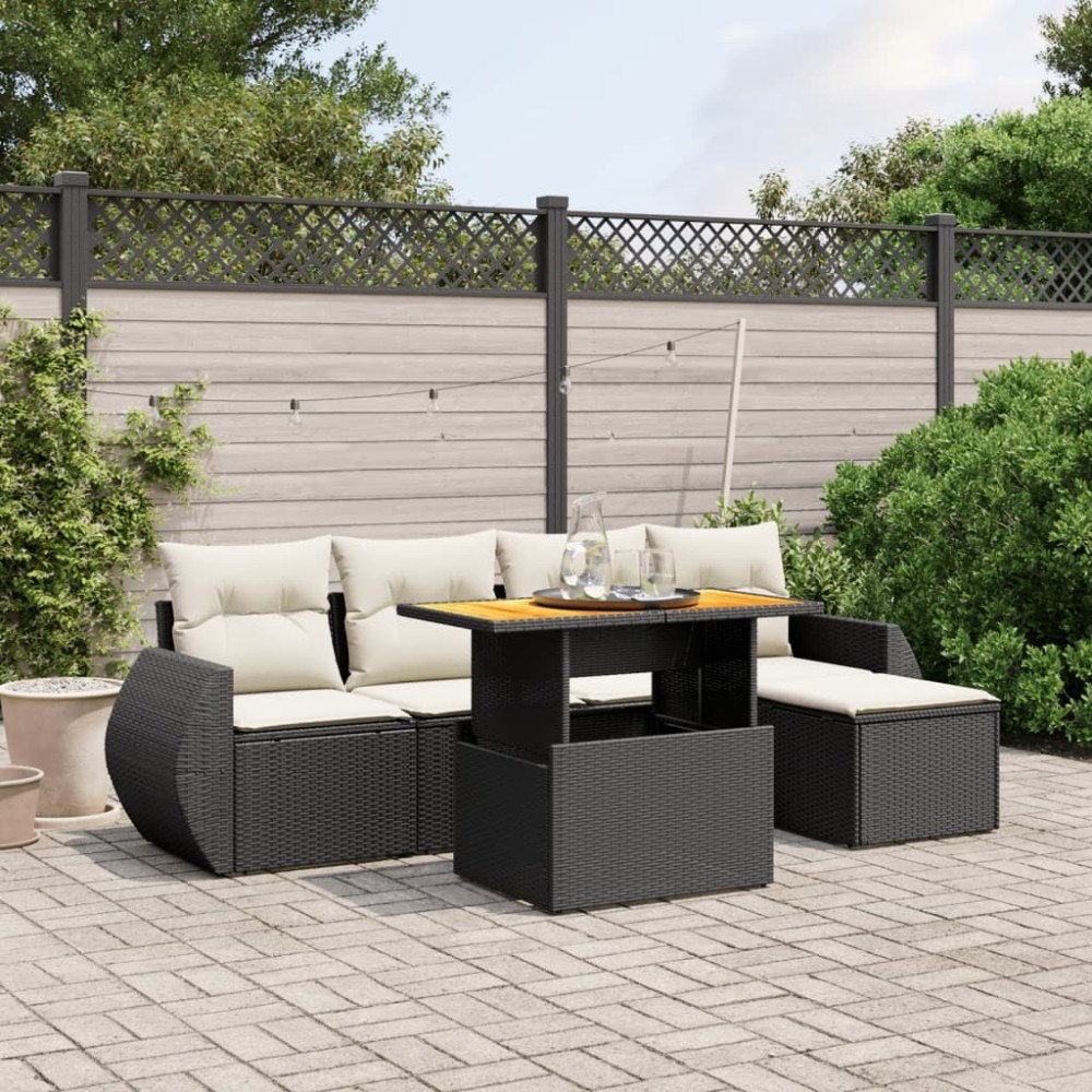 vidaXL Loungegrupp med dynor 6 delar svart konstrotting