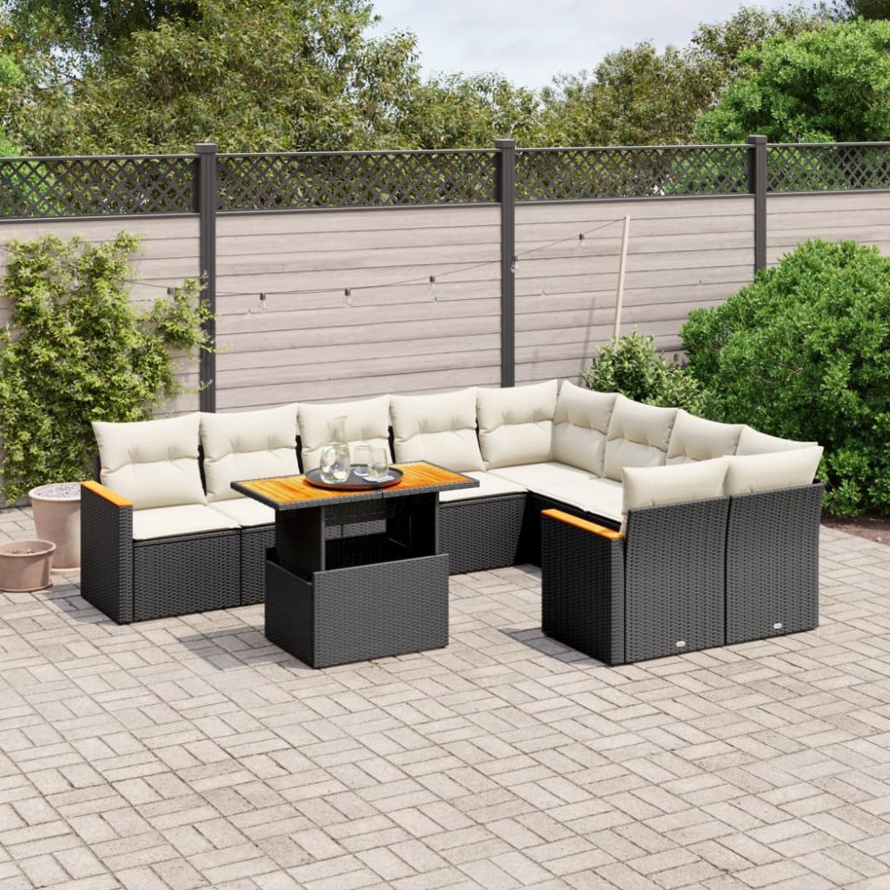 vidaXL Loungegrupp 10 delar med svarta dynor konstrotting